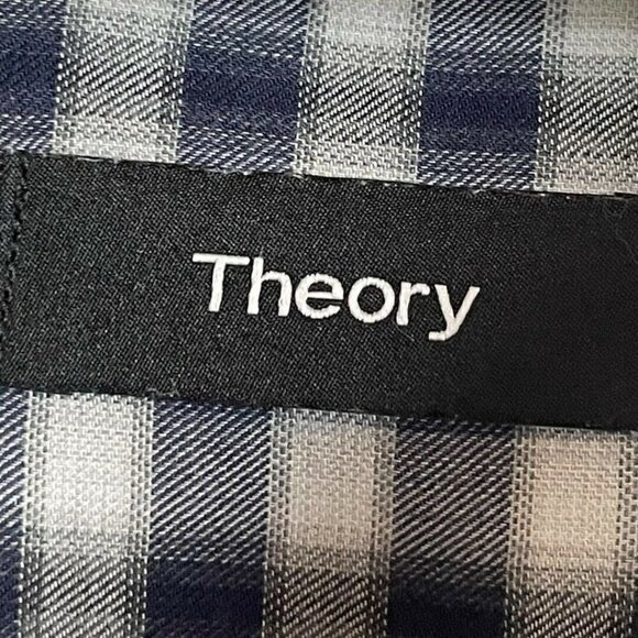 Theory Clean Shirt Men's size S Plaid Blue Gray - Picture 3 of 9